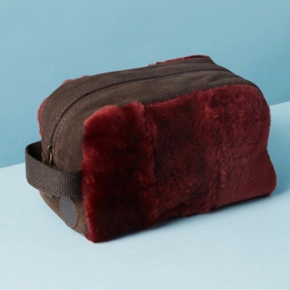 Bonfanti Borse Suede & Shearling Toiletry Dopp Bag Made in Italy